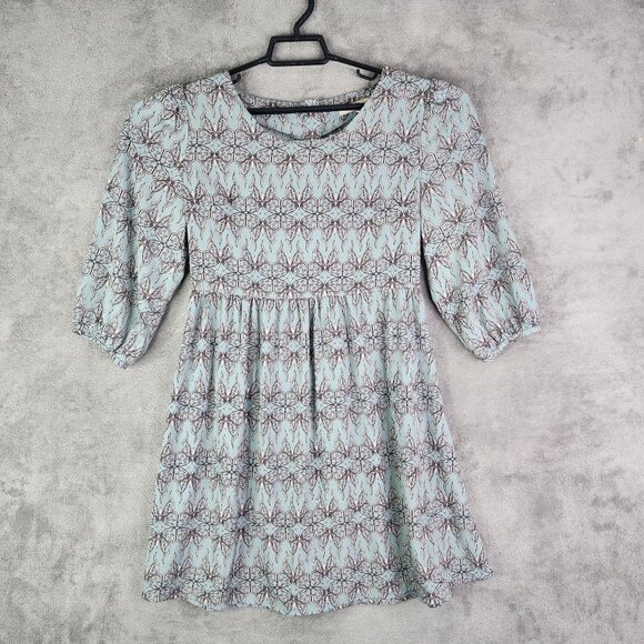 Women's Ya Los Angeles Boho Blue & Brown Floral Print Dress 3/4 Sleeves Size M - Picture 2 of 12